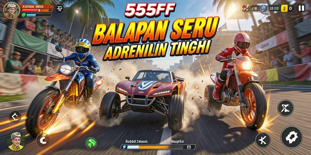 Screenshot gameplay 555F menampilkan balapan seru dengan kecepatan tinggi.