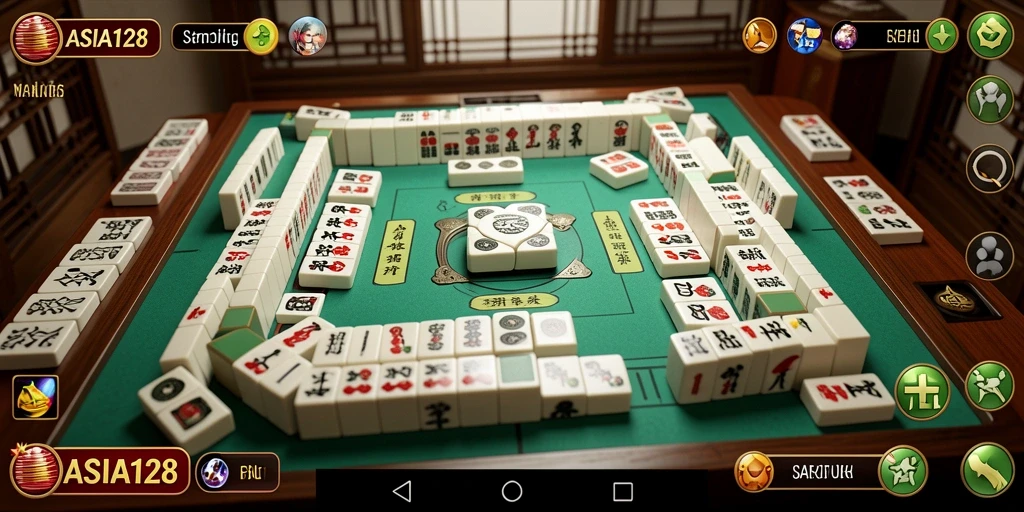 Screenshot utama ASIA128 menampilkan permainan Mahjong yang menegangkan dan menyenangkan.