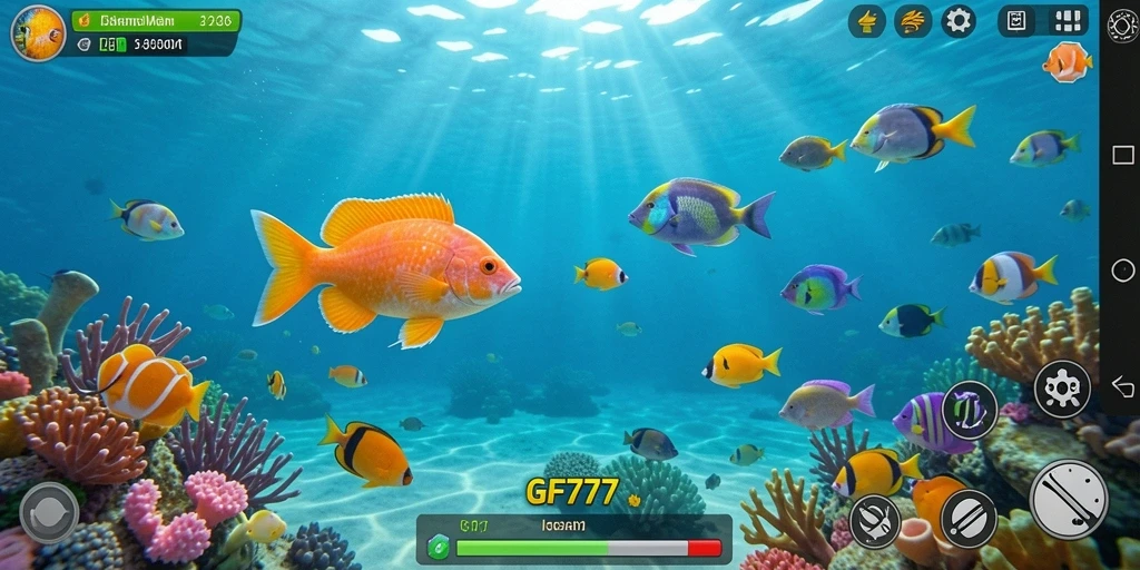 Screenshot menunjukkan aksi memancing yang seru dalam GF777.