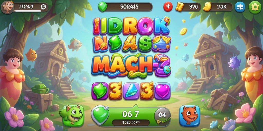 Tampilan gameplay seru di IDROK, padu padan warna-warni Match-3.