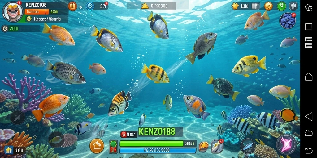 Gameplay seru KENZO188 dengan beragam ikan yang menunggu untuk ditangkap.