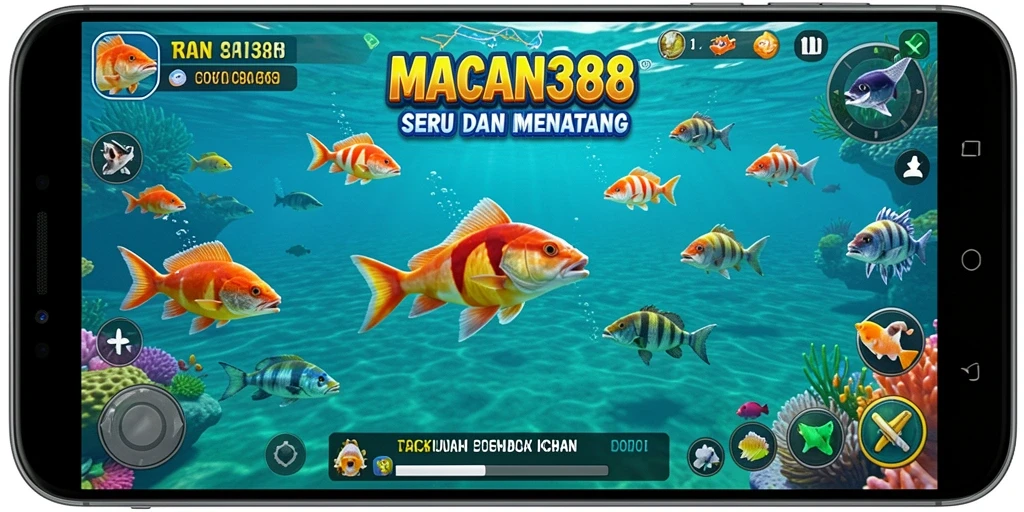 Screenshot gameplay menampilkan serunya menembak ikan dalam MACAN388.