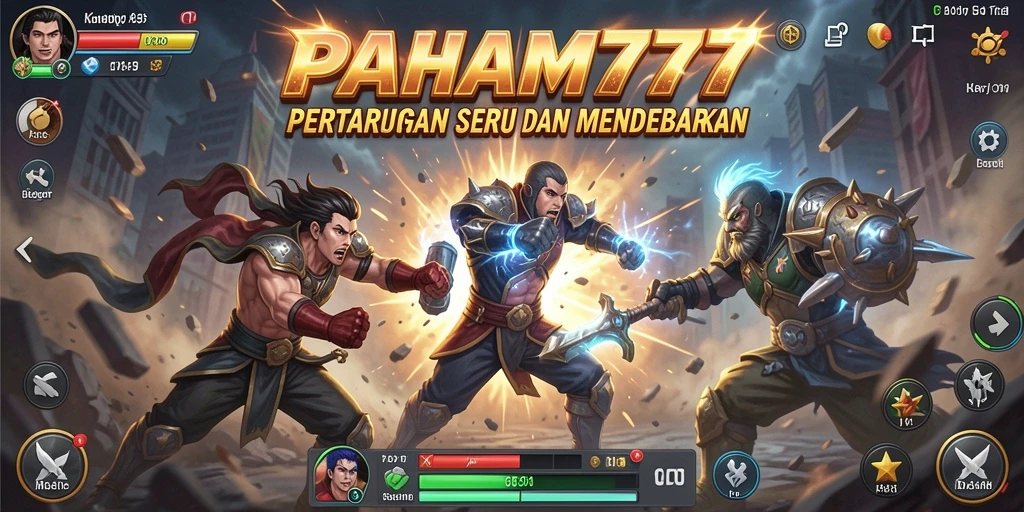 Screenshot utama PAHAM777 menampilkan aksi pertarungan yang seru