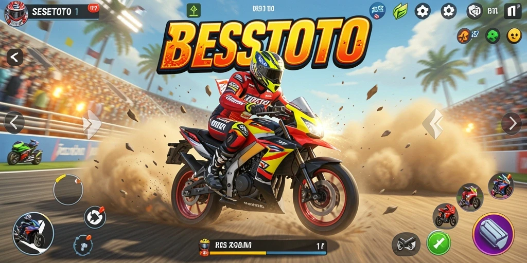 Screenshot SESETOTO menampilkan balapan motor yang intens dan mendebarkan.